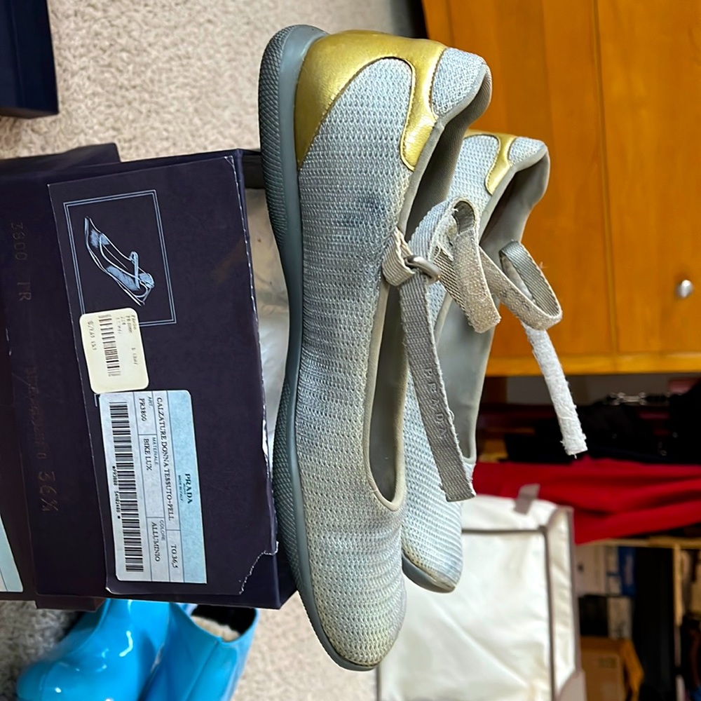 Authentic Prada shoes, 36 1/2 silver maryjane loafer style